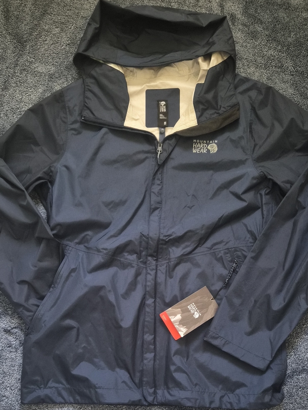 Mountain Hardwear Navy Hooded Rain Shell with Cream Lining